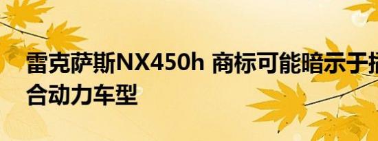 雷克萨斯NX450h 商标可能暗示于插电式混合动力车型