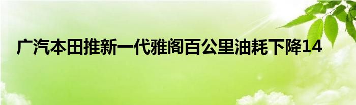 广汽本田推新一代雅阁百公里油耗下降14